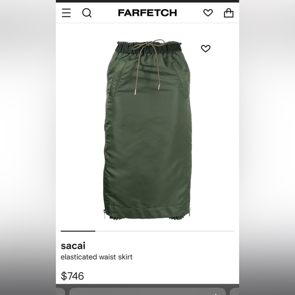 Sacai green cargo/pleated detail skirt - Picture 6 of 8